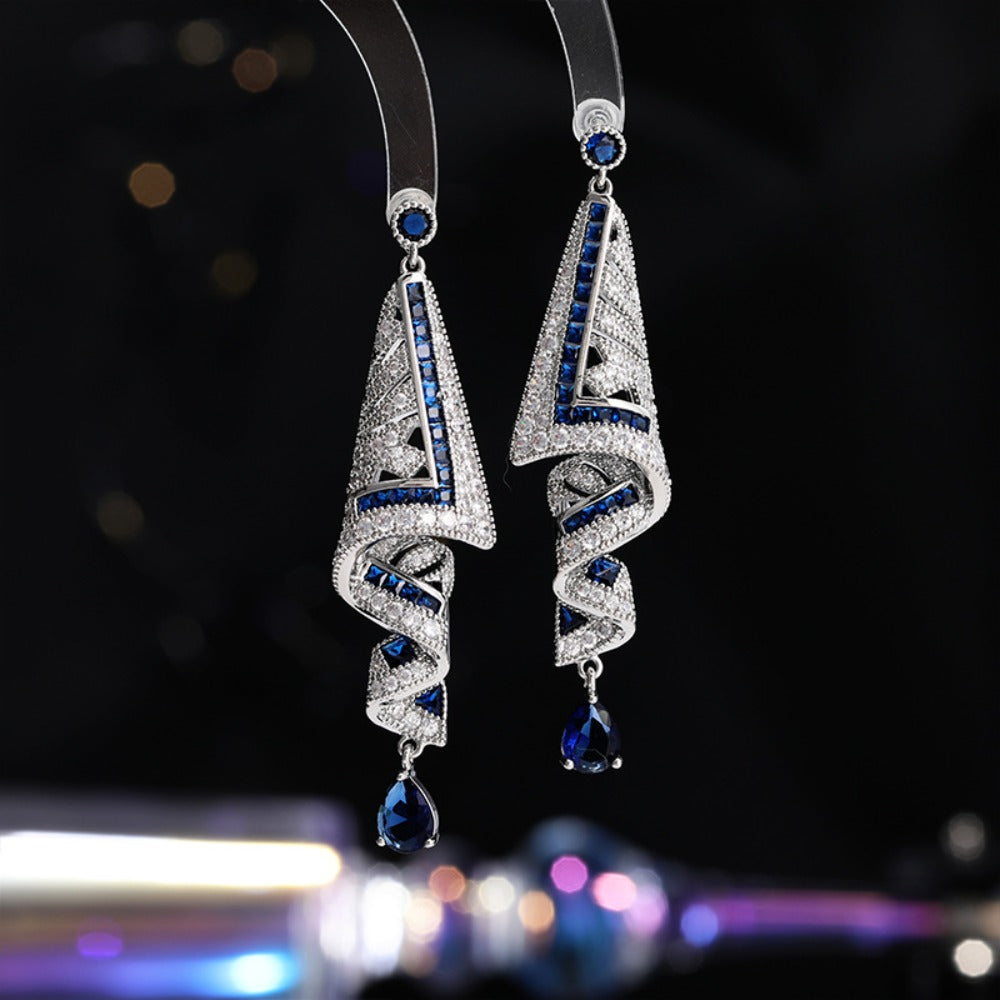 Silver Blue Crystal Drop Dangle Earrings for Women - Stefania