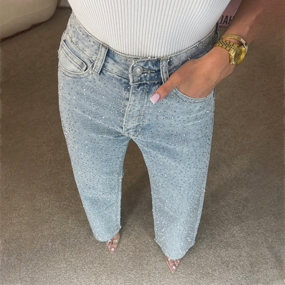 Sequin Wide Leg Denim Jeans for Women - Graziella
