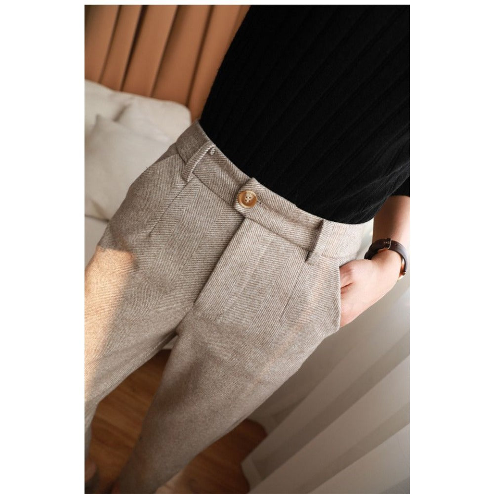 Herringbone High Waist Trousers for Women - Gigliola