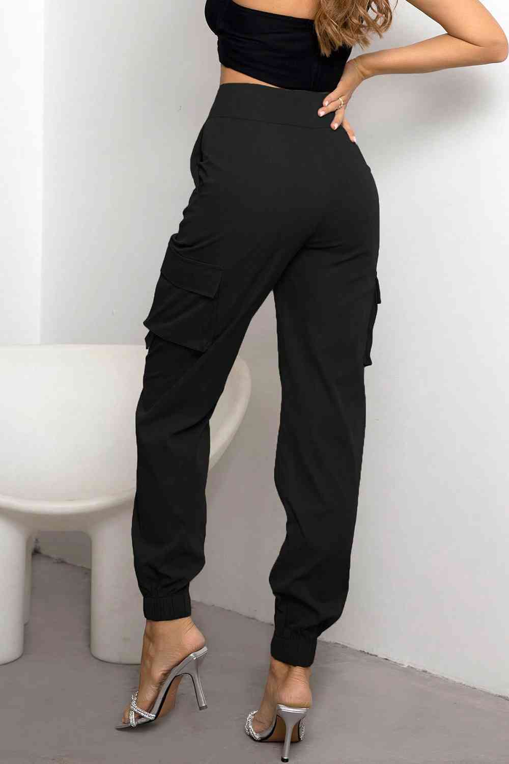 High Waist Cargo Trousers with Pockets for Women