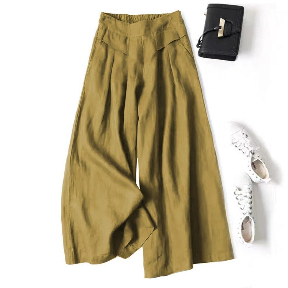 Wide-Leg High-Waisted Pants with Pleats for Women - Sonia