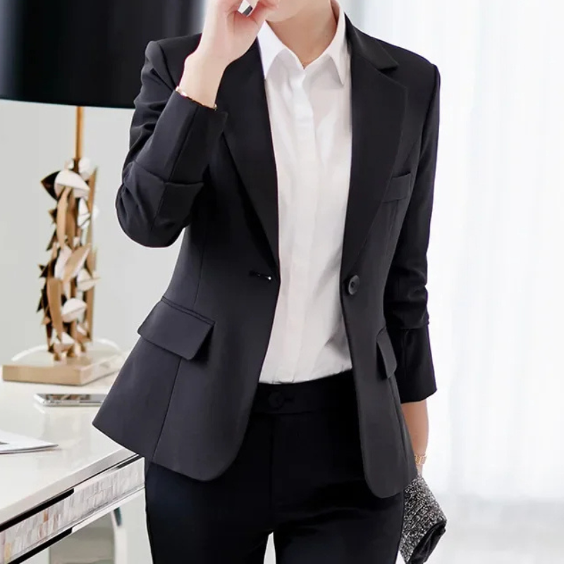 Women’s Blazer with One Button Closure and Notch Lapel