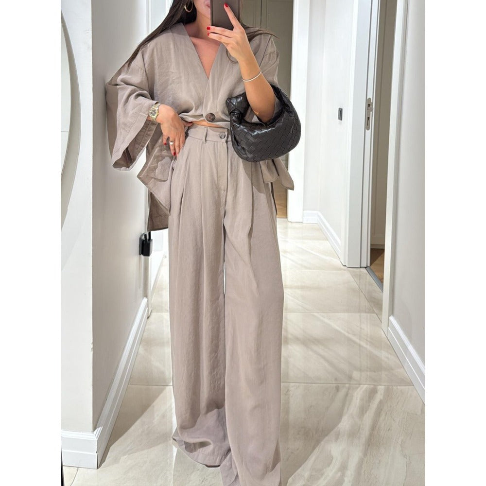 Two Piece Wide Leg Pants Set for Women - Iris