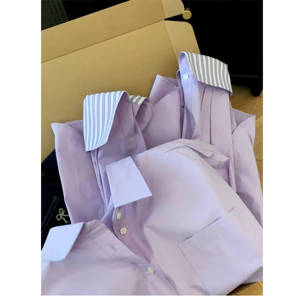 Light Purple Button Up Long Sleeve Shirt for Women - Sonia