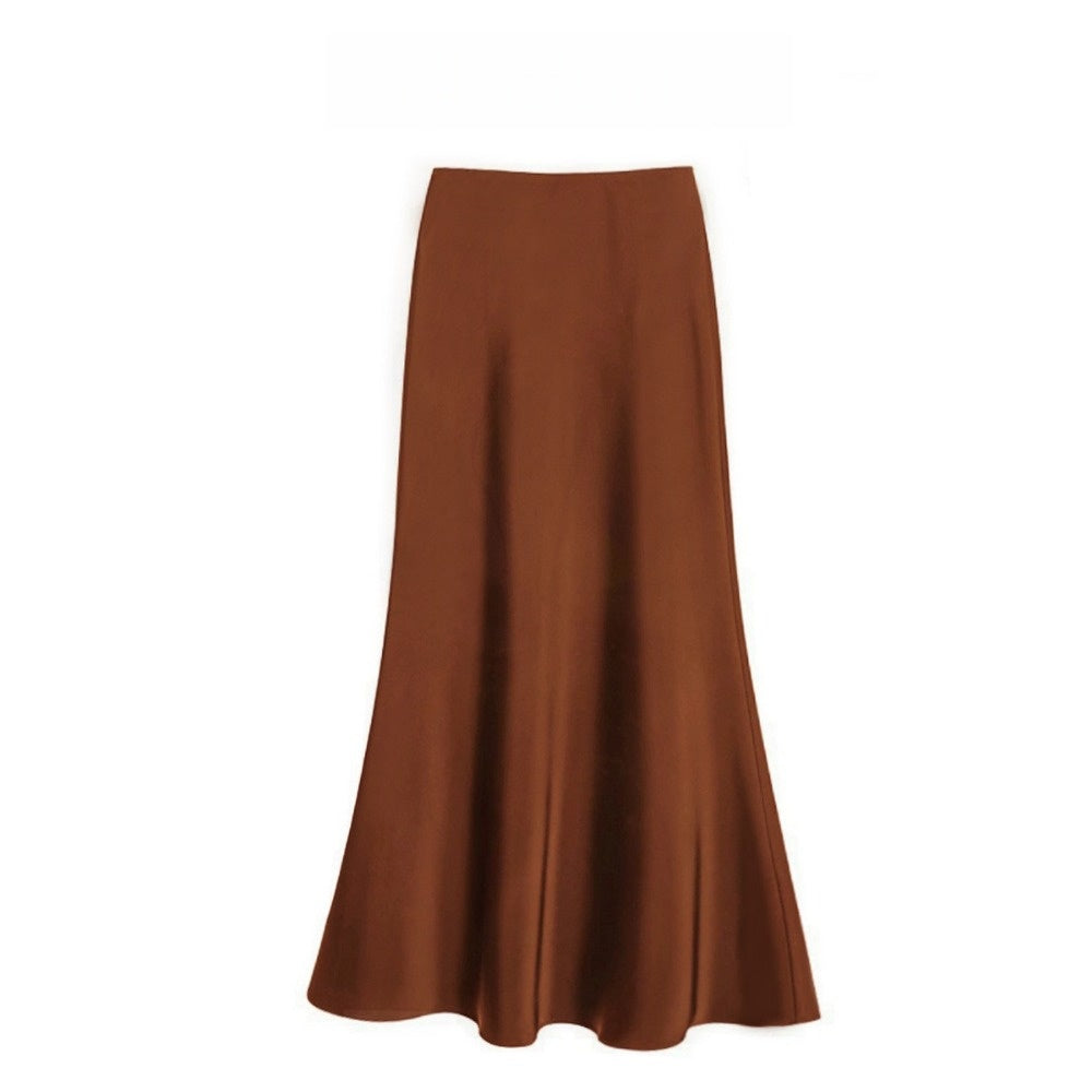 Satin Maxi Skirt with Elastic Waist for Women - Alda