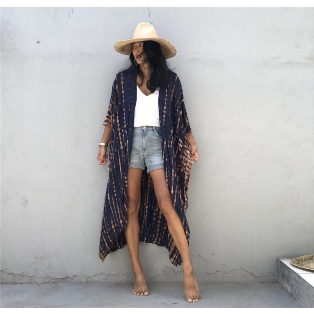 Tie Dye Maxi Kimono with Belt for Women - Viola