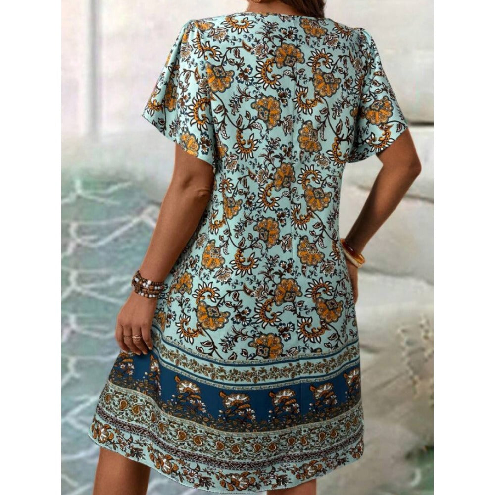 Floral Print Short Sleeve Midi Dress for Women - Selvaggia