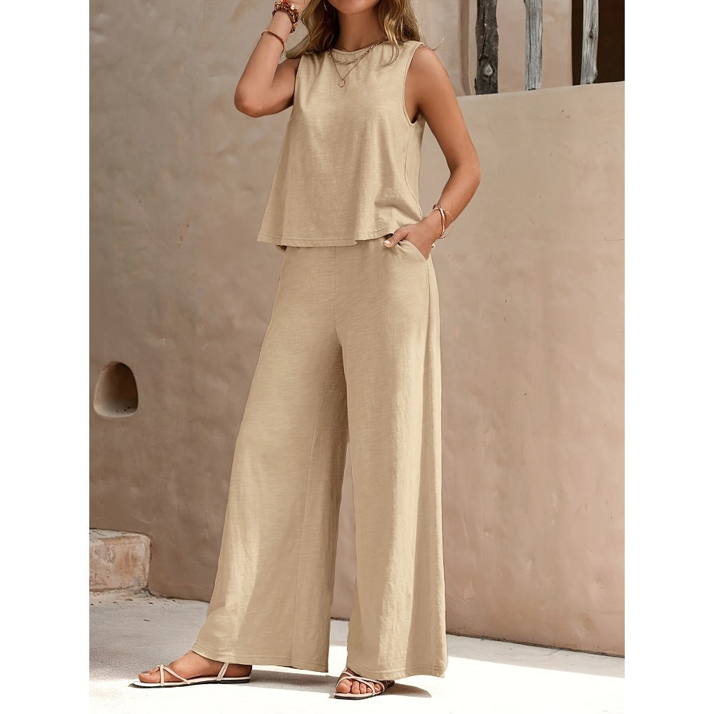 Sleeveless Top and Wide Leg Pants Set for Women - Rosaria