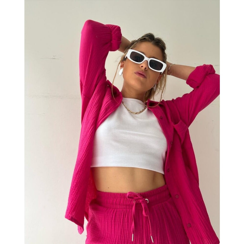 Top and Shorts Set with Buttoned Shirt for Women - Chiara