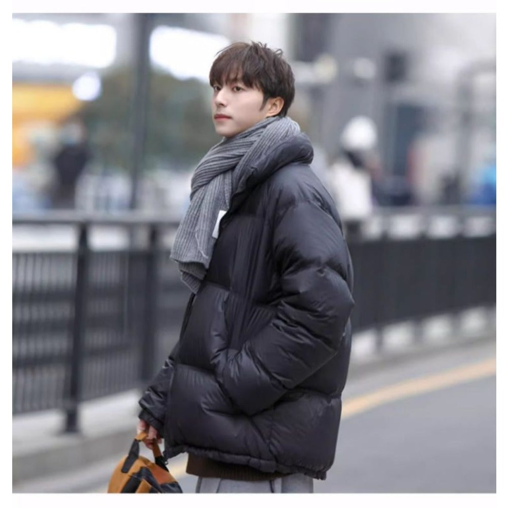 Black Puffer Down Jacket with Stand Collar for Men - Arianna