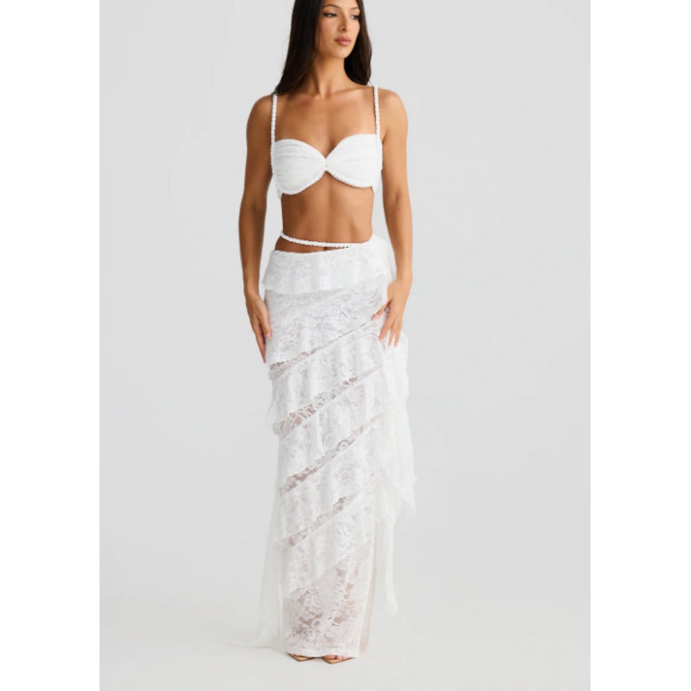 Lace Crop Top and Ruffled Skirt Set for Women - Licia