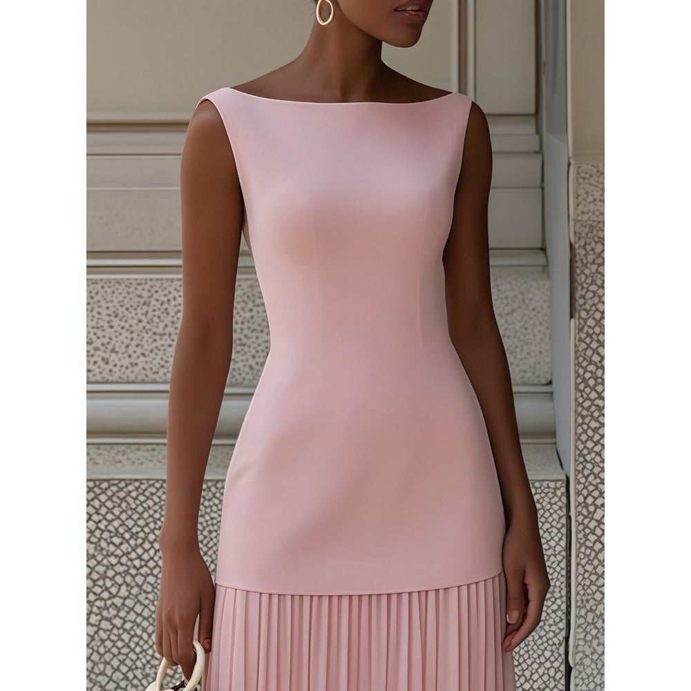 Sleeveless Maxi Dress with Pleated Skirt for Women - Giusy