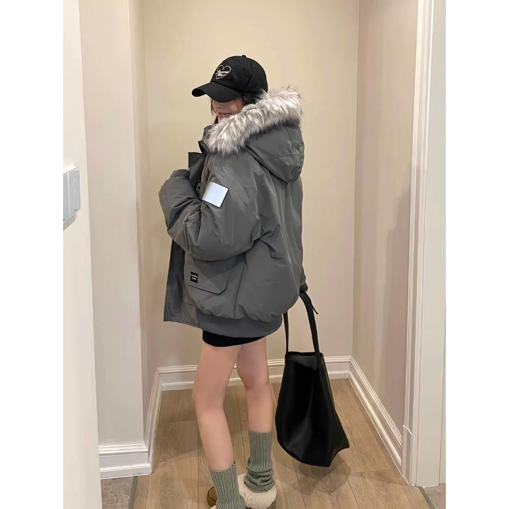 Puffer Jacket with Faux Fur Hood for Women - Elena