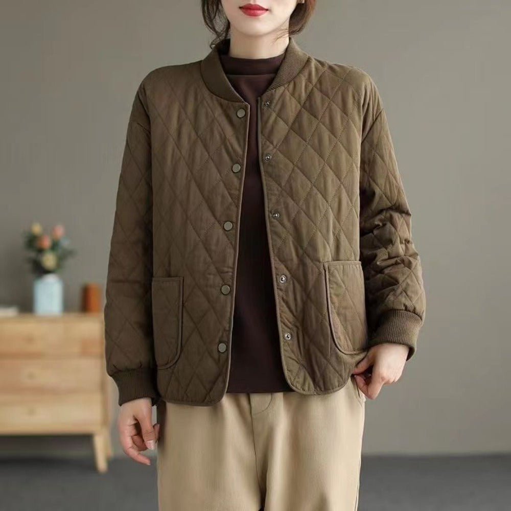 Quilted Button Down Jacket with Pockets for Women - Noemi