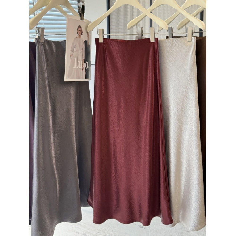 Solid Color Satin Midi Skirt for Women - Vincenza
