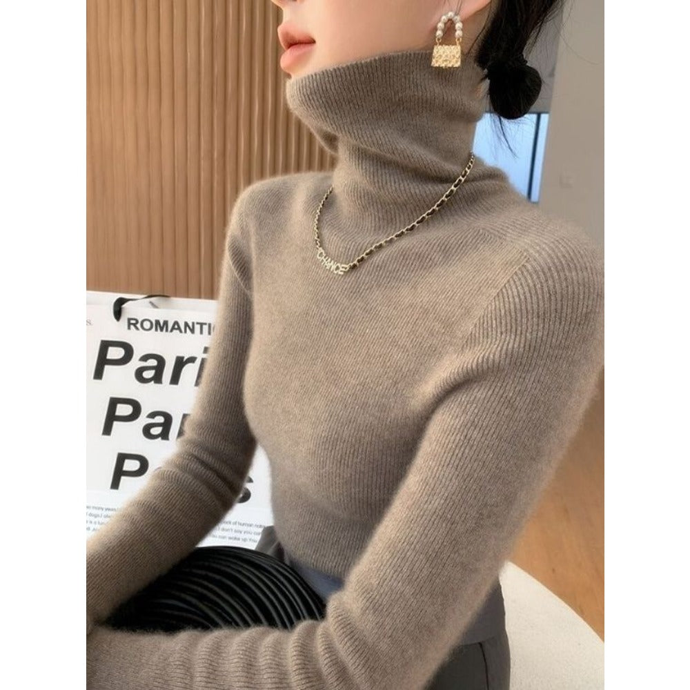 Ribbed Knit Turtleneck Long Sleeve Sweater for Women - Euridice
