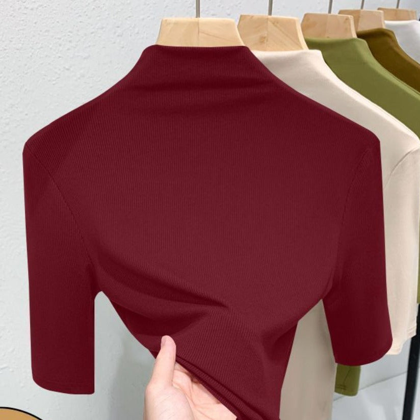 Short Sleeve Mock Neck T-Shirt for Women - Priscilla