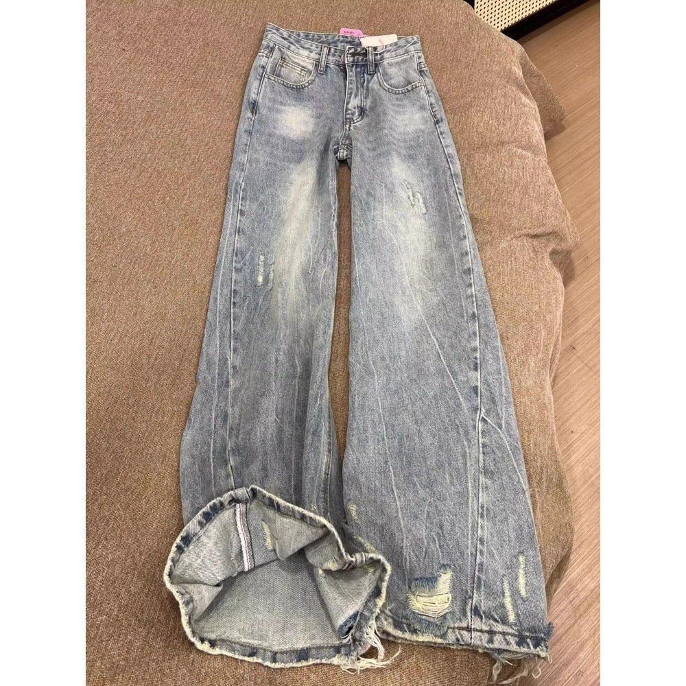 Light Blue Distressed Wide Leg Jeans for Women - Maristella