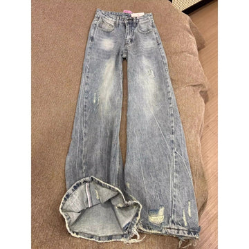 Light Blue Distressed Wide Leg Jeans for Women - Maristella