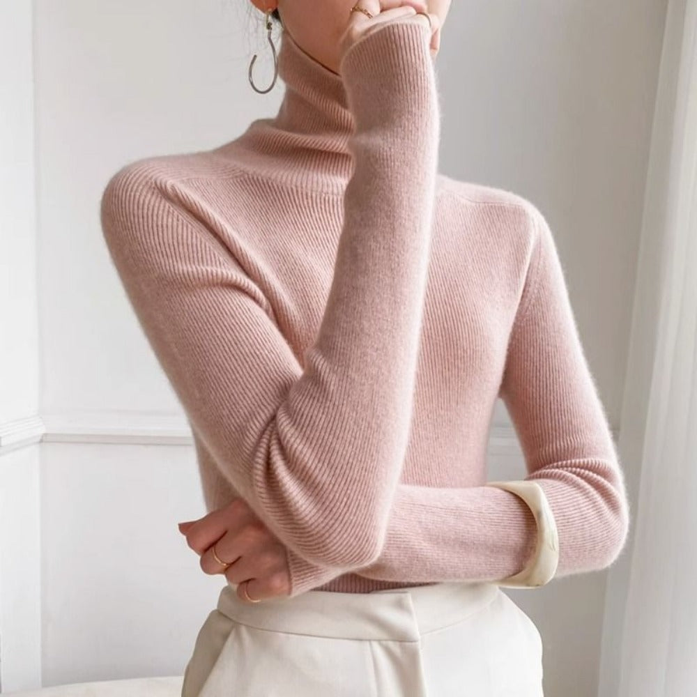 Ribbed Knit Turtleneck Long Sleeve Sweater for Women - Euridice