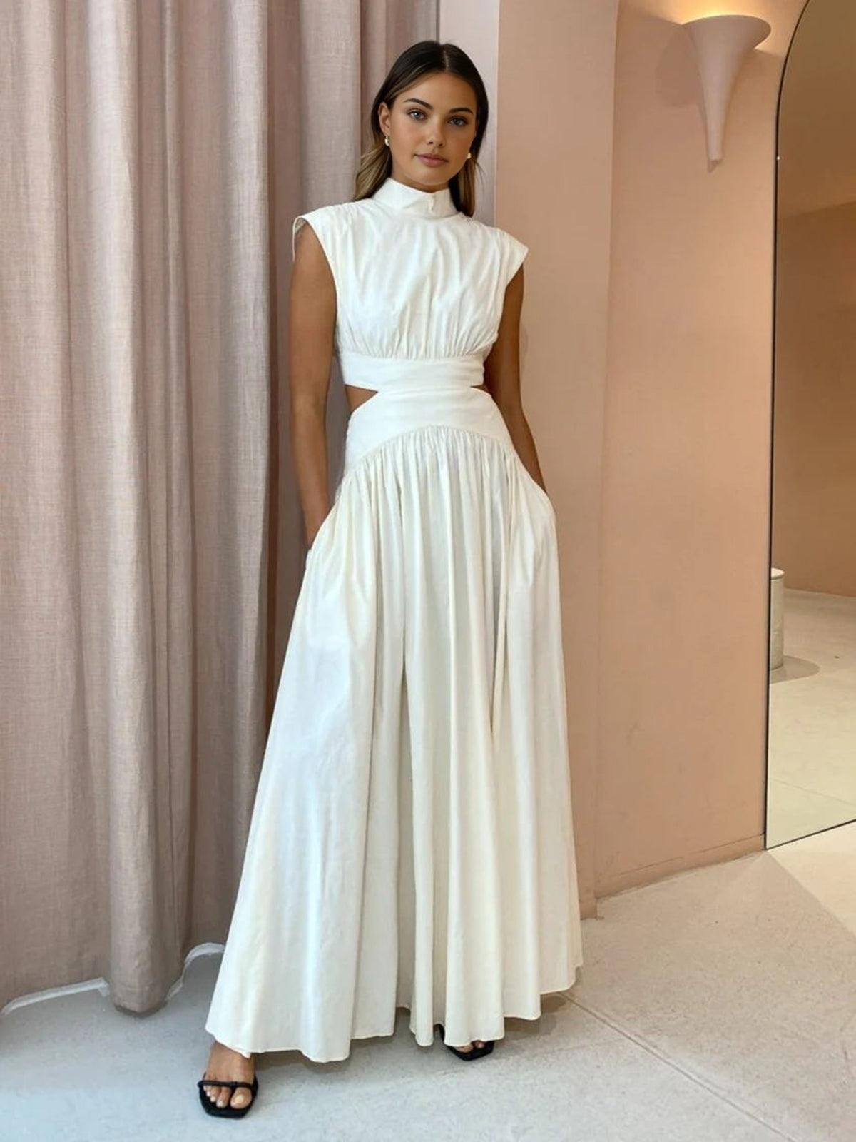 Women’s Maxi Dress with High Neck and Cut Out Waist