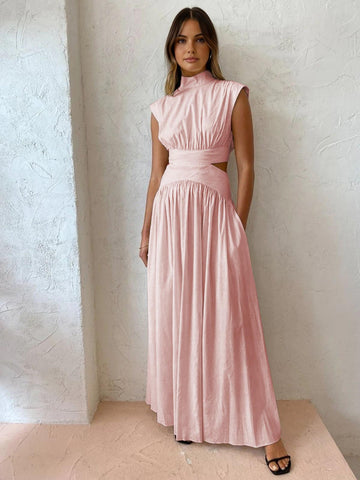 Women’s Maxi Dress with High Neck and Cut Out Waist