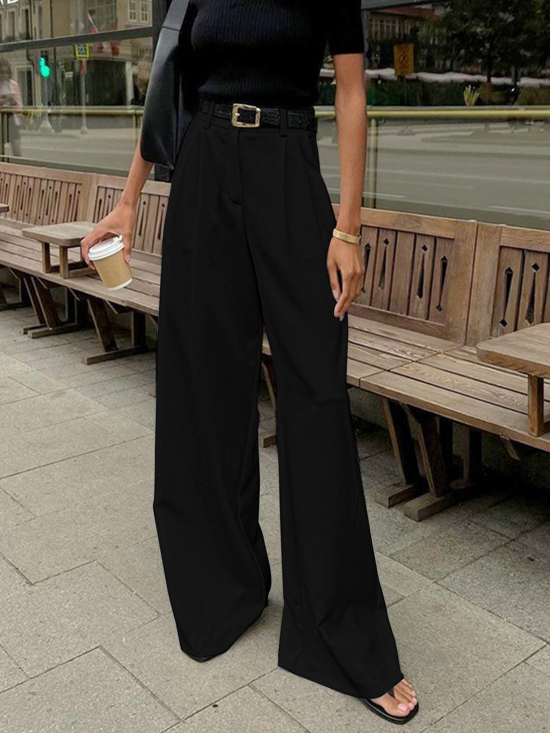 Women’s High Waisted Wide Leg Trousers with Pleated Front