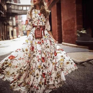 Belted Maxi Dress with 3/4 Sleeves for Women