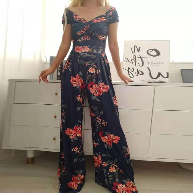 Soft Elegant Off Shoulder Floral Print Jumpsuit for Women