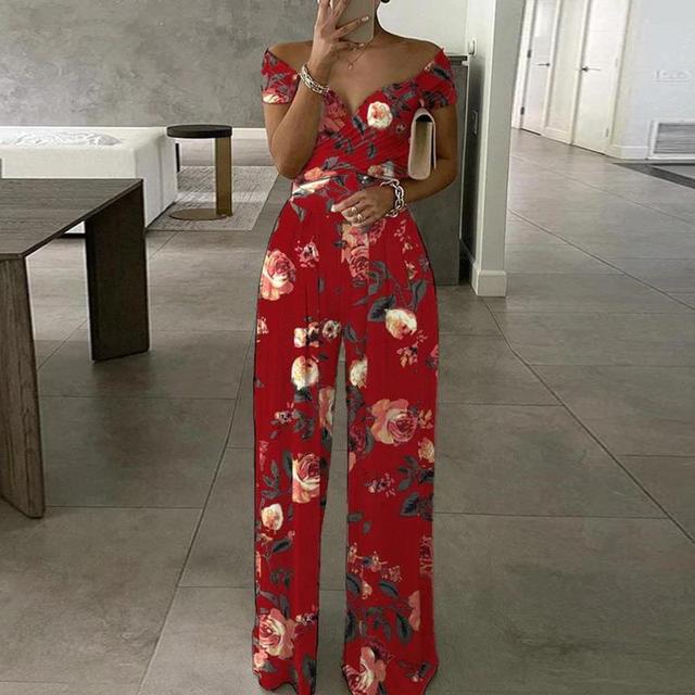 Soft Elegant Off Shoulder Floral Print Jumpsuit for Women