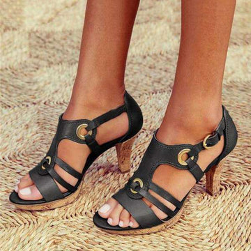 Women’s Strappy Open Toe Heels with Adjustable Buckle