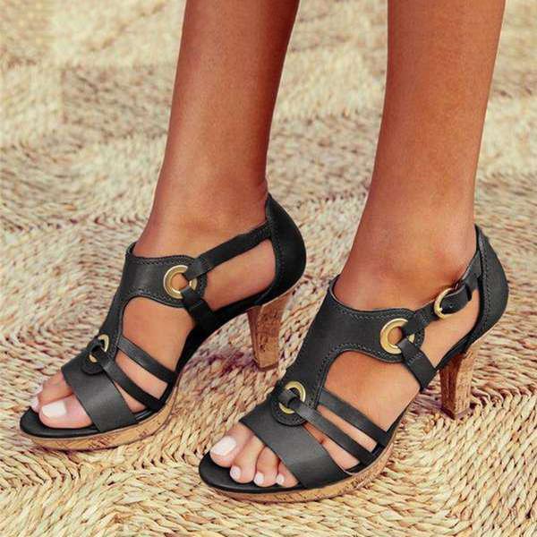 Women’s Strappy Open Toe Heels with Adjustable Buckle
