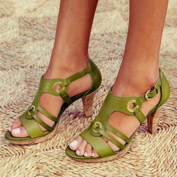 Women’s Strappy Open Toe Heels with Adjustable Buckle