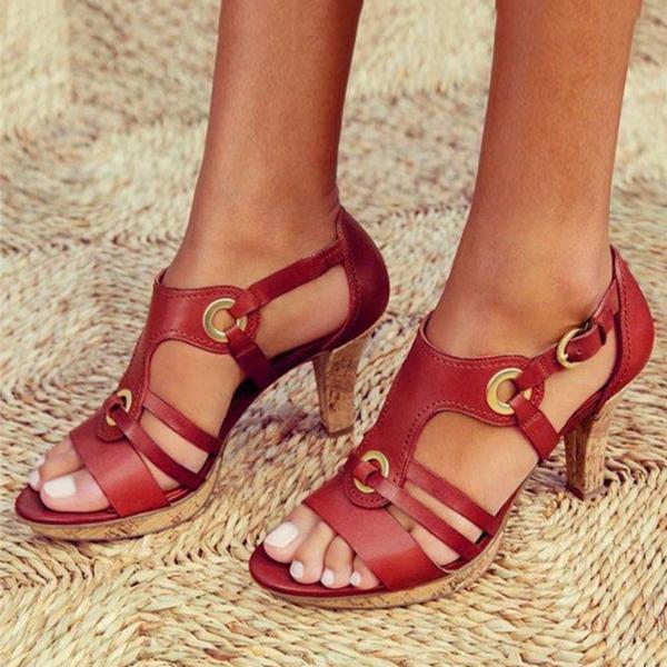 Women’s Strappy Open Toe Heels with Adjustable Buckle