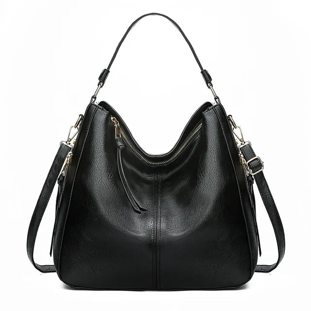 Leather Shoulder Bag with Top Handle and Zip Closure for Women
