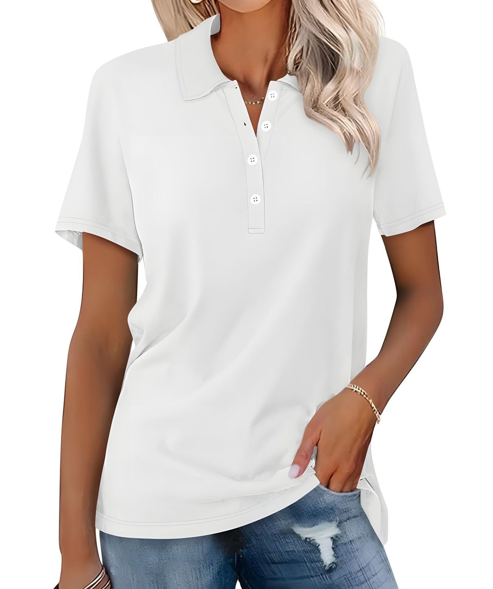 Soft Breathable Casual Polo Shirt with Short Sleeves for Women