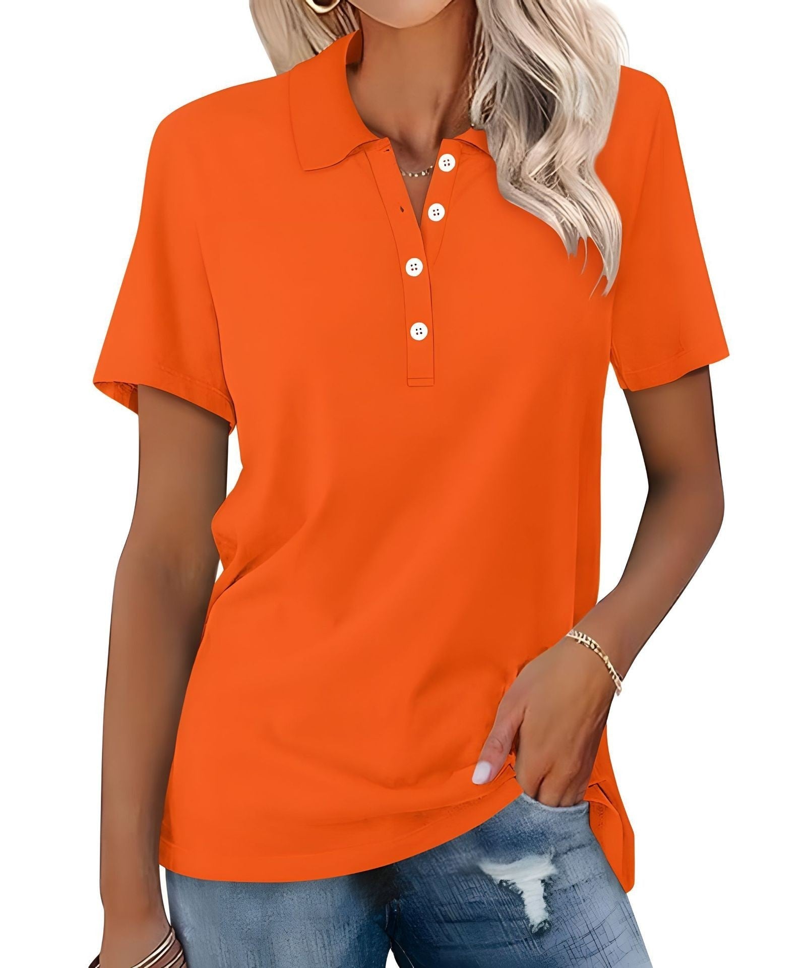 Soft Breathable Casual Polo Shirt with Short Sleeves for Women