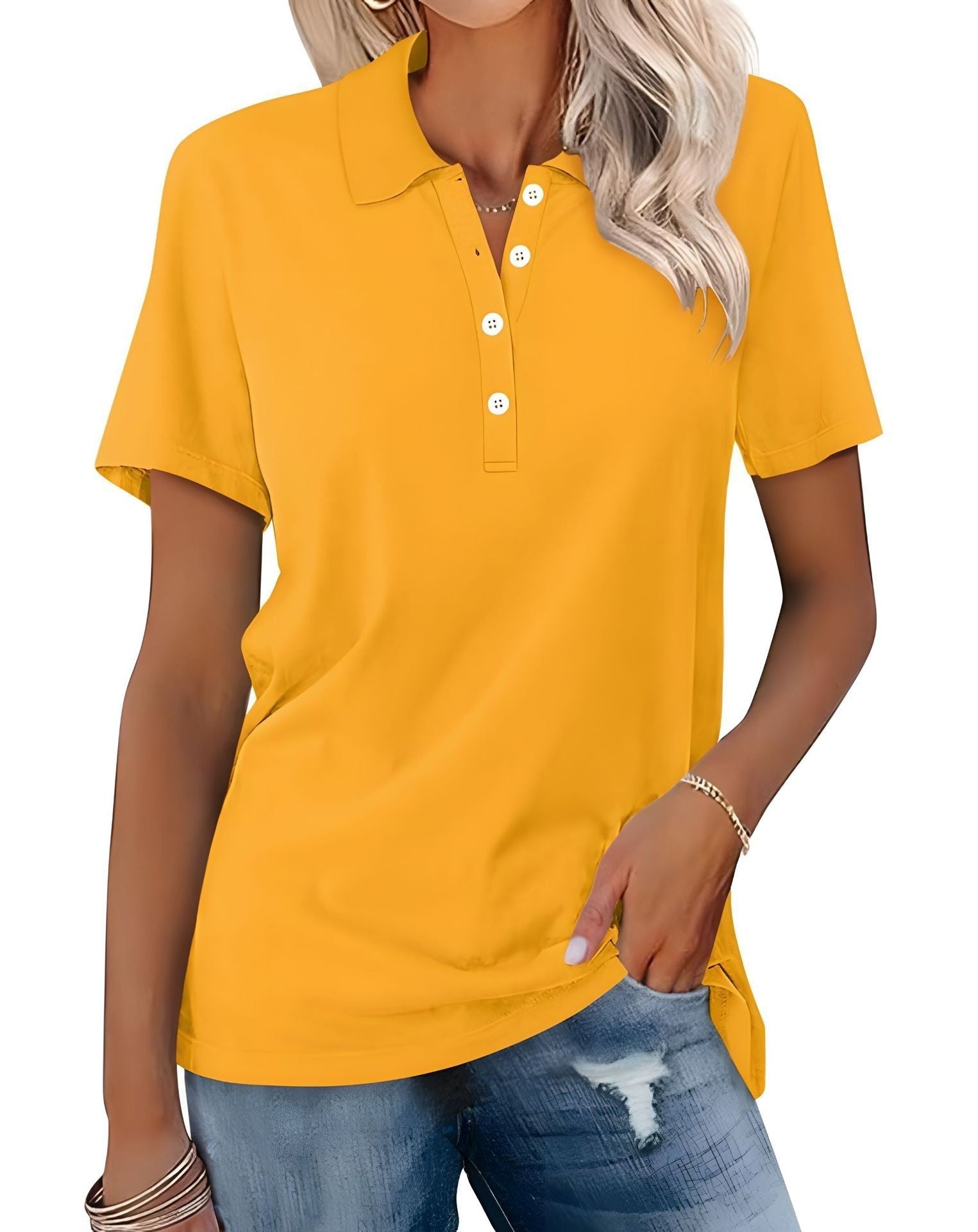 Soft Breathable Casual Polo Shirt with Short Sleeves for Women