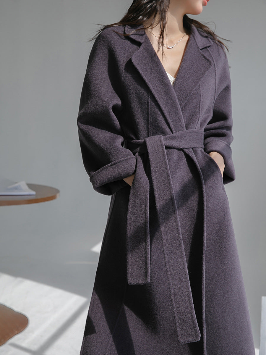Long Belted Wool Coat for Women - Lia