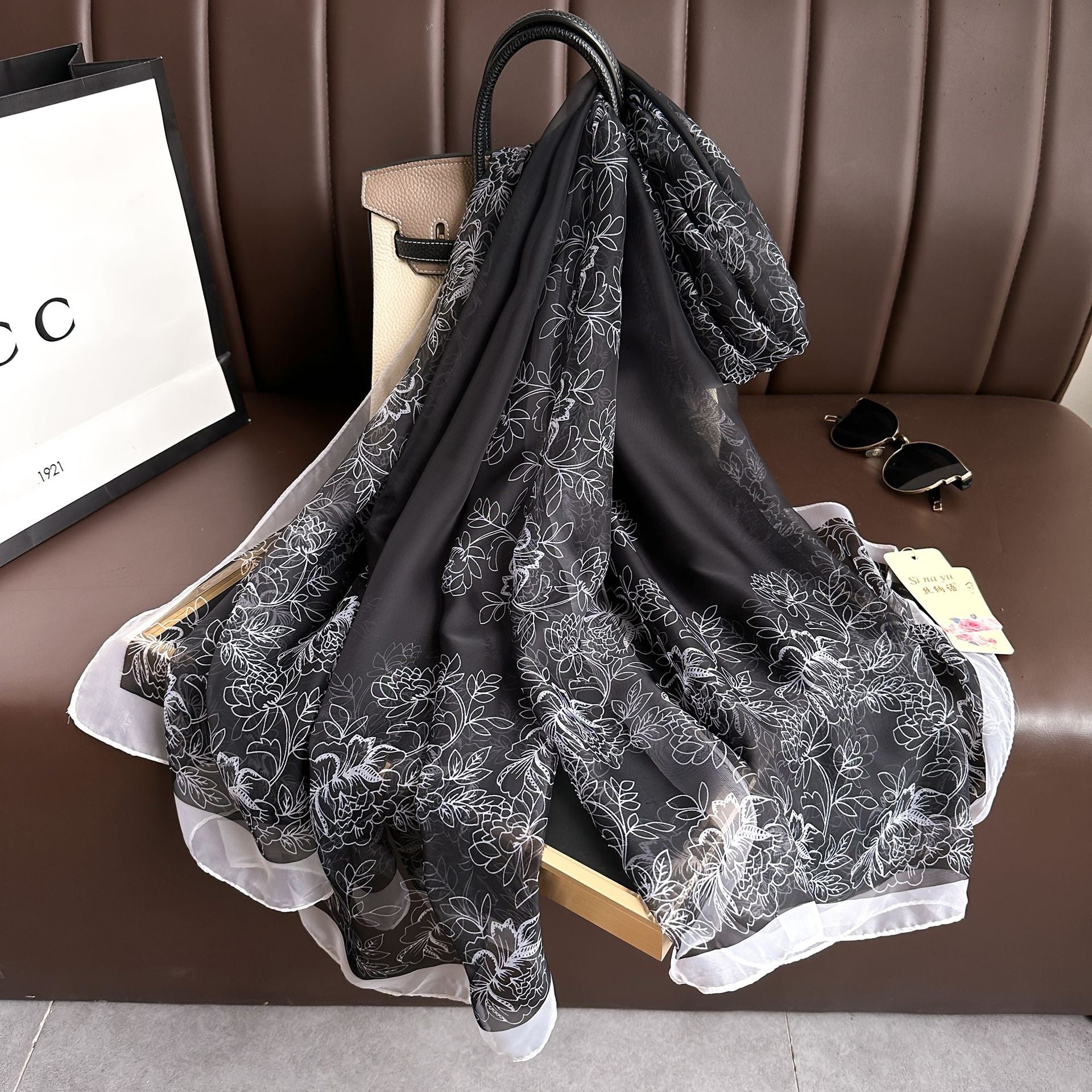 Silk Floral Print Chiffon Scarf for Women - Rosaria