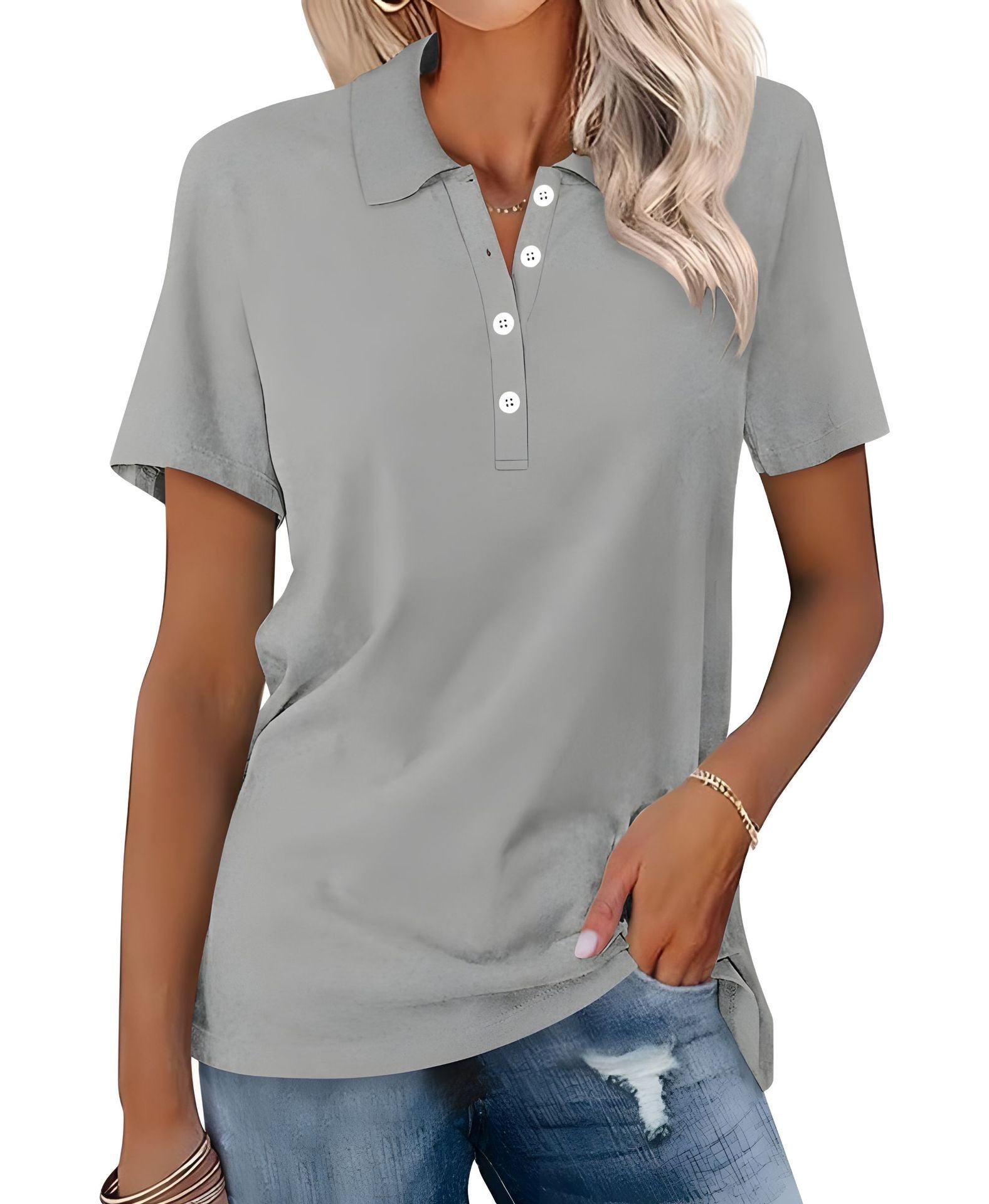 Soft Breathable Casual Polo Shirt with Short Sleeves for Women