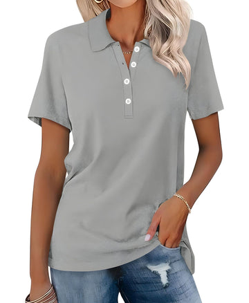 Soft Breathable Casual Polo Shirt with Short Sleeves for Women