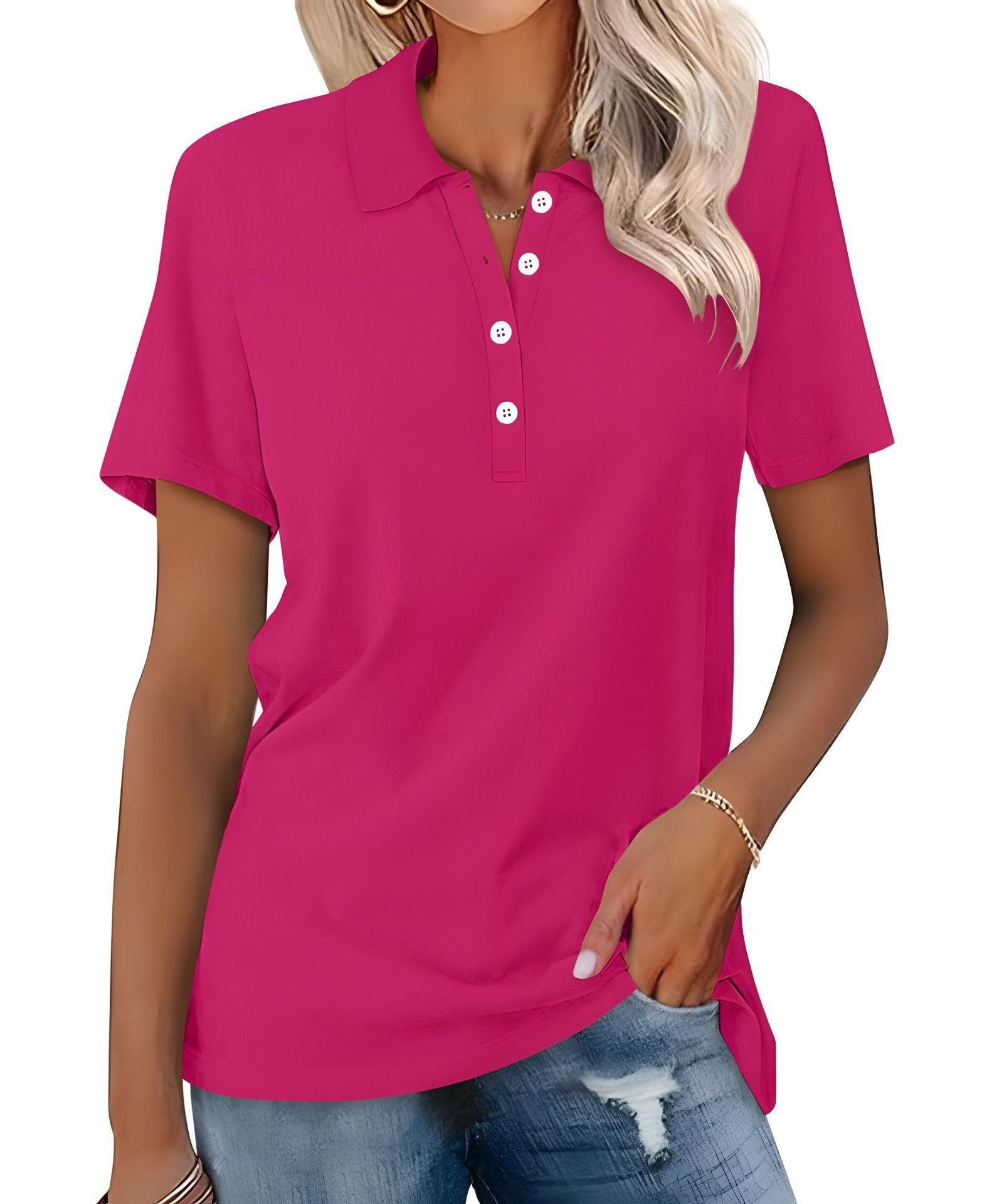 Soft Breathable Casual Polo Shirt with Short Sleeves for Women