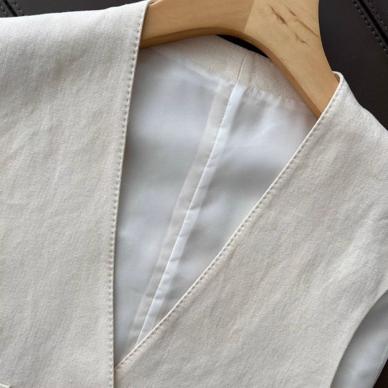 Beige Two Piece Vest and Pants Set for Women - Leandra