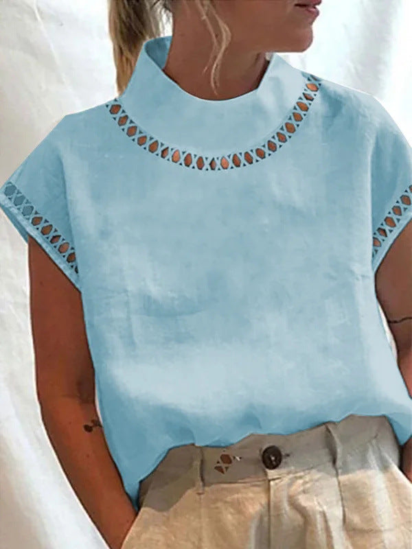 Short Sleeve Top with Cutout Trim for Women - Elisa