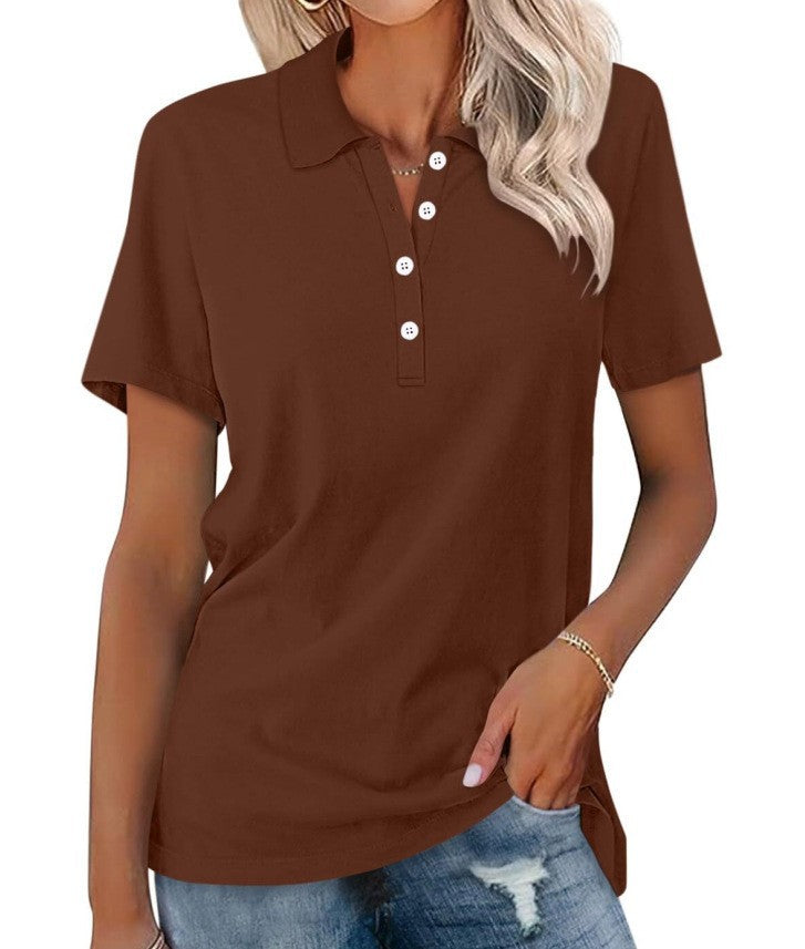 Soft Breathable Casual Polo Shirt with Short Sleeves for Women