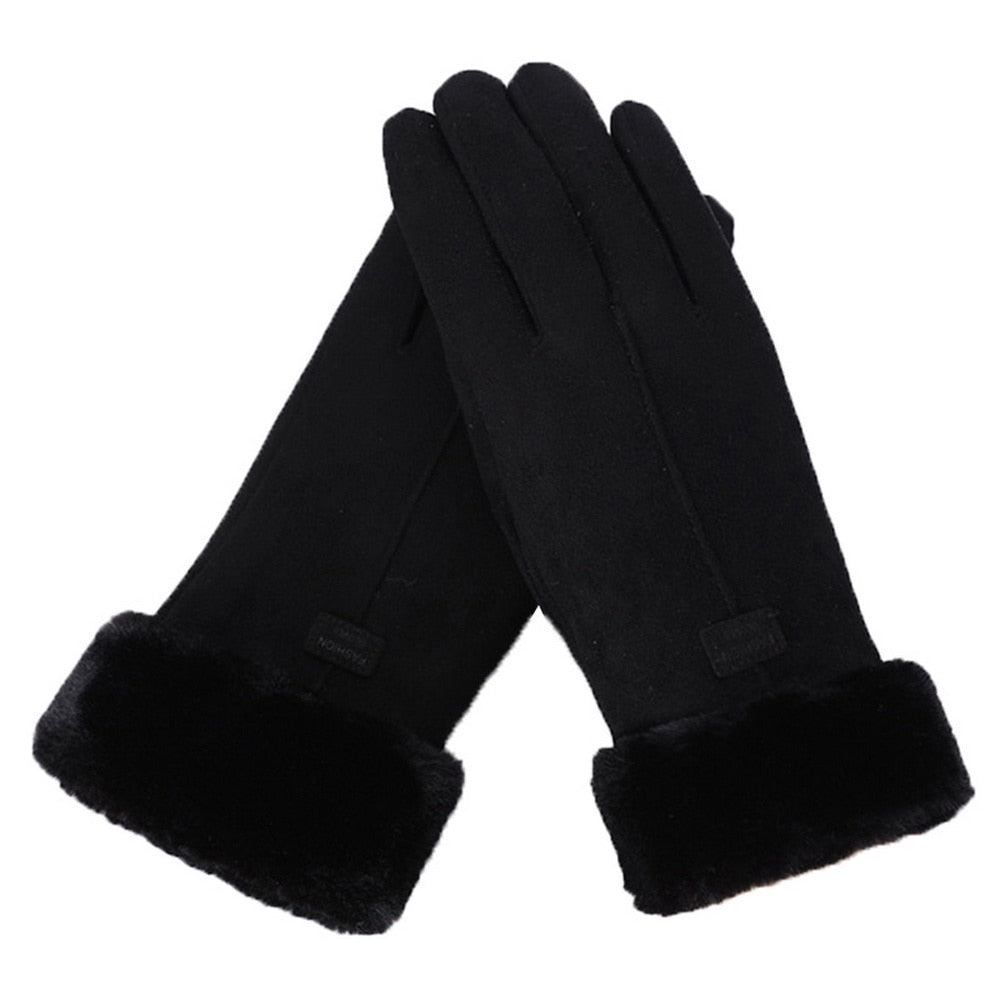 Soft Winter Gloves with Contrast Lining and Velvety Finish for Women