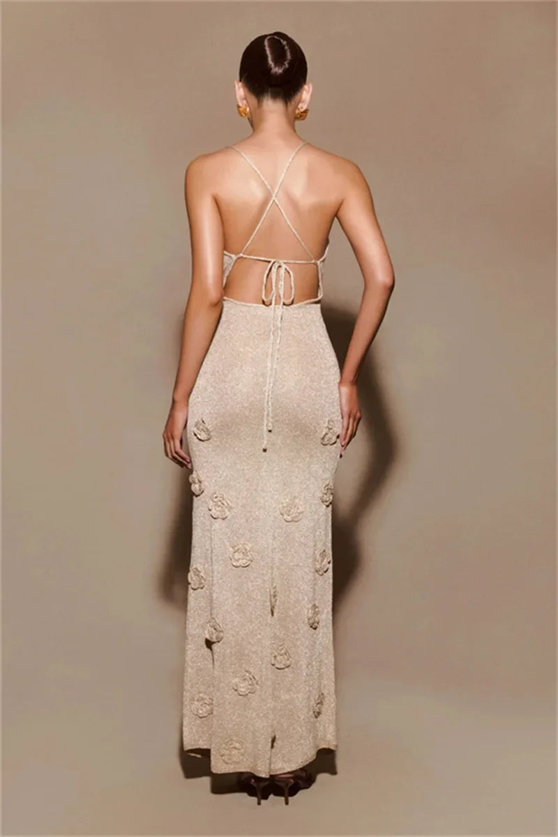 Women’s Sleeveless V-Neck Prom Gown with Spaghetti Straps