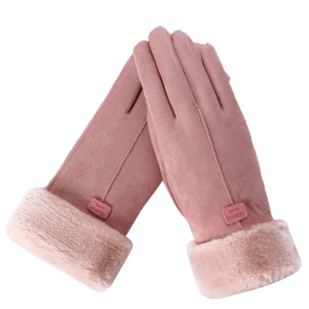 Soft Winter Gloves with Contrast Lining and Velvety Finish for Women