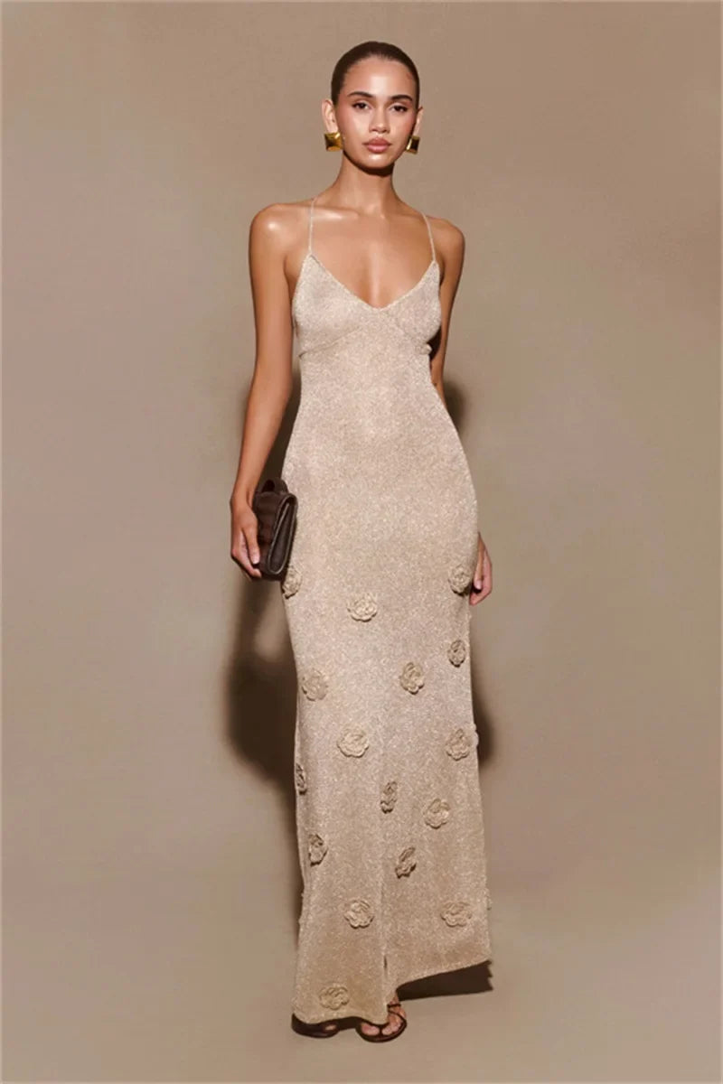 Women’s Sleeveless V-Neck Prom Gown with Spaghetti Straps